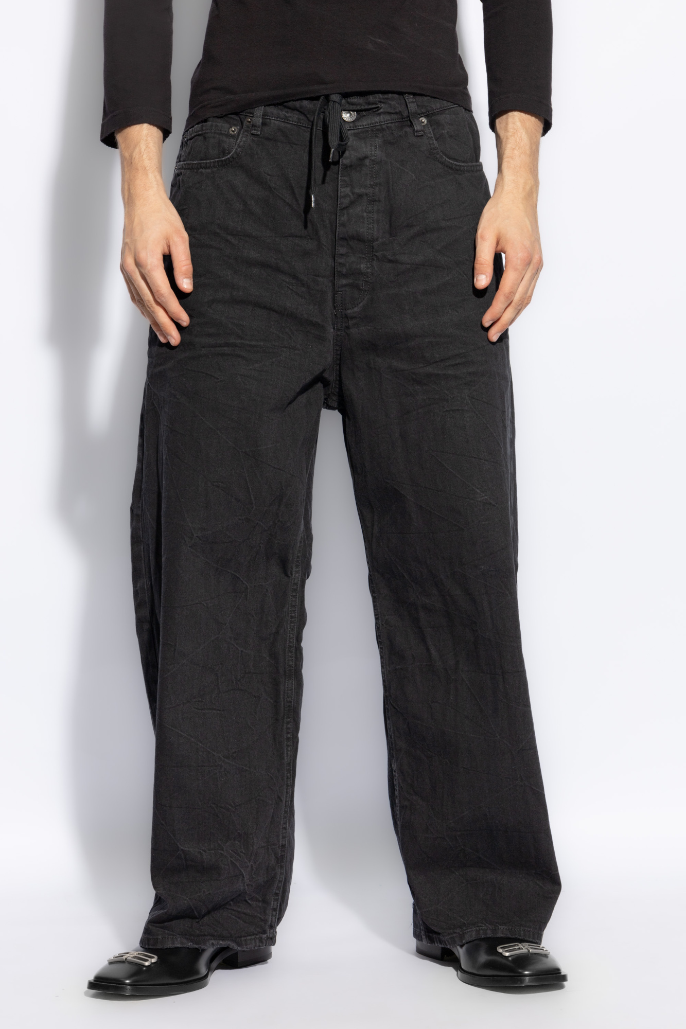 Balenciaga Crinkled Jeans | Alice Olivia Necole feather-trim